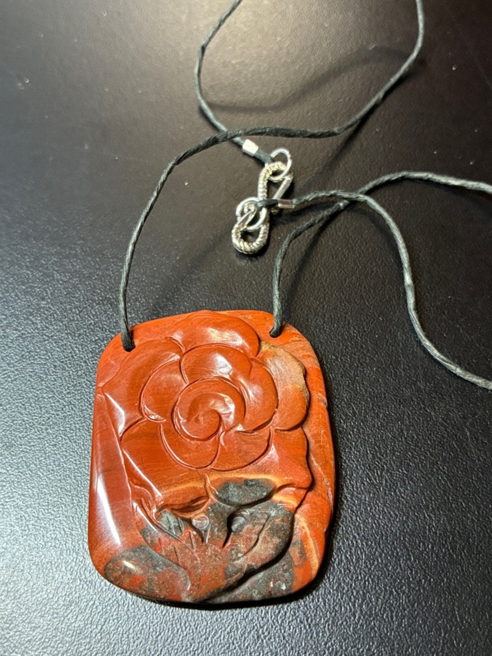 Hand-Carved Red gemstone Flower Pendant Necklace - Women Jewelry
